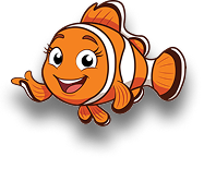 Lena the cartoon clownfish, a Living Oceans crew character
